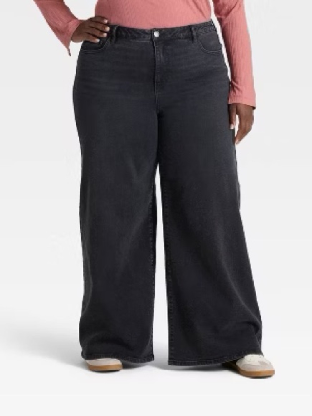 Ava & Viv Plus Wide-Leg Jeans in Charcoal Black